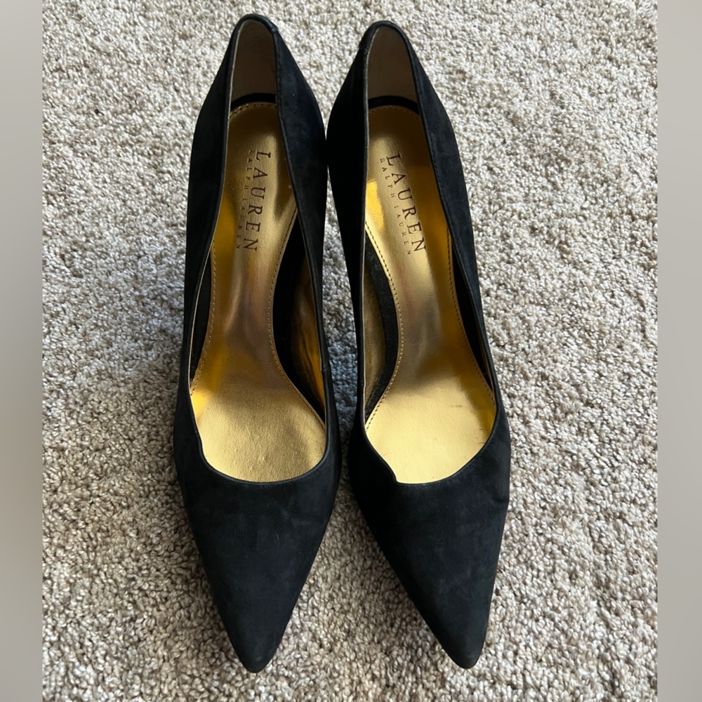 Lauren Ralph By Lauren Shoes Womens Size 8.5 Black Suede Pumps High Heel Pointed